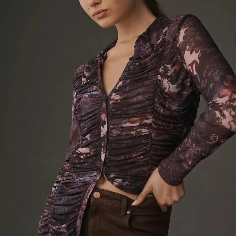 NWT Anthropologie Purple  Pilcro  Mesh Buttondown Medium